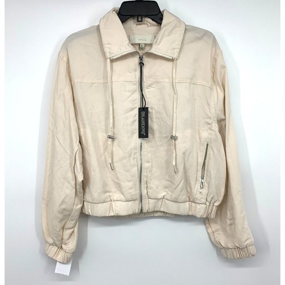 Blank NYC Jacket Beige Love Me Now Lyocell Linen Crop Full Zip - Picture 3 of 13